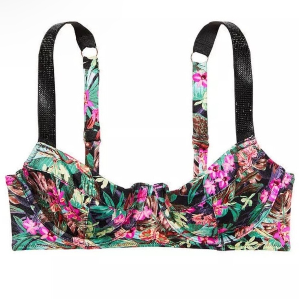 New! Victoria’s Secret Floral Shine Strap Wicked Push Up Bikini Top 4605